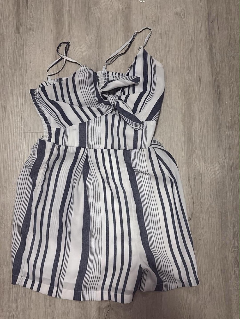 Japna Navy and White Striped Spaghetti Strap Romper